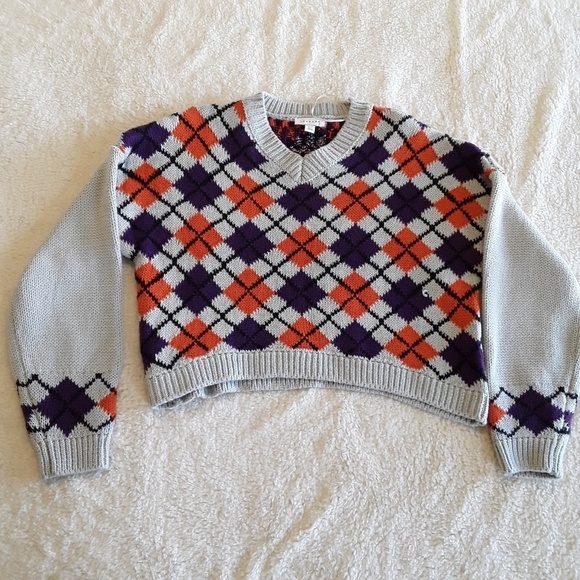 Topshop | NWOT Preppy Argyle Chunky Knit Sweater Halloween Fall - Picture 4 of 6